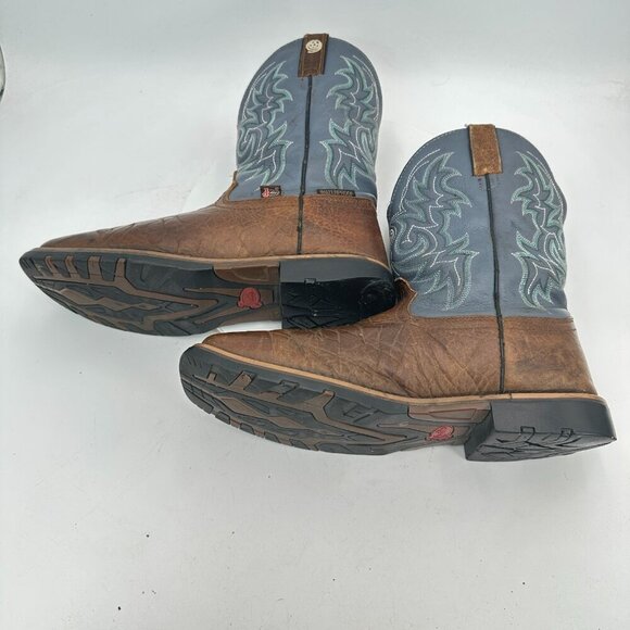 Justin Fireman 11" Men Size 10D GS9052 Brown Blue Leather Squared Toe Work Boot - Picture 7 of 15